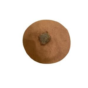 Anthropologie Camel Wool Beret With Pom Pom